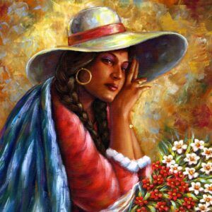 Morena con Sombrero y Flores