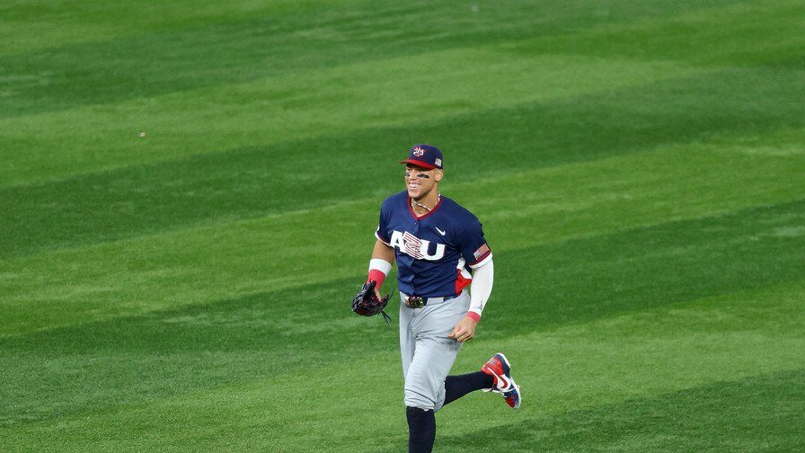 MIAMI, FLORIDA - MARCH 15: Aaron Judge #99 of Team United States celebrates after the 2-1 victory against Team Dominican Republic at loanDepot park on March 15, 2026 in Miami, Florida.   Megan Briggs/Getty Images/AFP (Photo by Megan Briggs / GETTY IMAGES NORTH AMERICA / Getty Images via AFP)